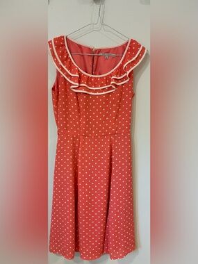 Polka Dot Women Dress - Coral and White